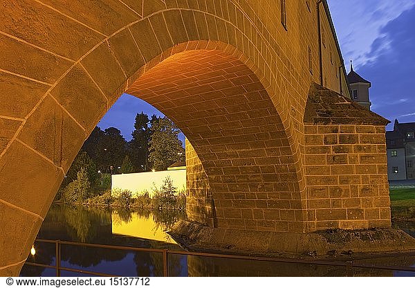 geography / travel  Germany  Bavaria  Amberg  gate of the city wall with river Vils  Stadtbrille 'town spectacles'