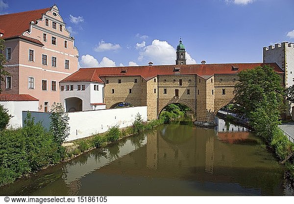 geography / travel  Germany  Bavaria  Amberg  gate of the city wall with the river Vils  Stadtbrille ('town spectacles')