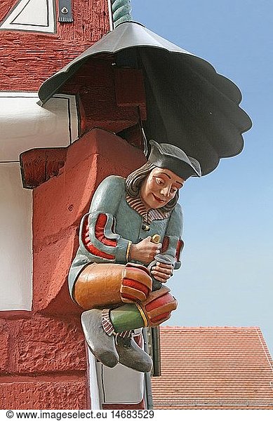 geography / travel  Germany  Bavaria  Karlstadt on the Main  old town  talisman  GÃ¼ldenmÃ¤nnle