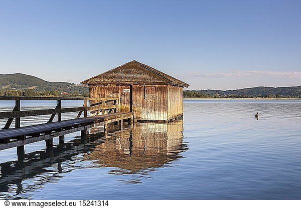geography / travel  Germany  Bavaria  Kochel am See  boathouses on the Lake Kochel (Kochelsee)  Kochel am See  Upper Bavaria