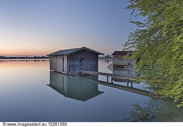 geography / travel  Germany  Bavaria  Kochel am See  boathouses on the Lake Kochel (Kochelsee)  Kochel am See  Upper Bavaria