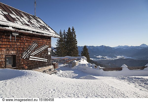 geography / travel  Germany  Bavaria  Lenggries  Bavarian hut in the skiing area at Brauneck in the winter  Lenggries  Upper Bavaria