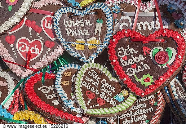 geography / travel  Germany  Bavaria  Munich  gingerbread hearts on the Munich Oktoberfest  Ludwigsvorstadt  Upper Bavaria  Southern Germany