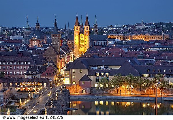 geography / travel  Germany  Bavaria  Wuerzburg  city view from Wuerzburg with Saint Kilian Cathedral and city hall  Franconia  Southern Germany