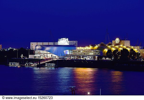 geography / travel  Germany  Hamburg  Elbe river  musical theatre / theater  Elbe river  by night