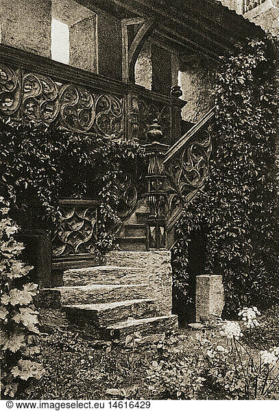 geography / travel  Germany  Ludwigstadt  Lauenstein Castle  interior view  stairs to the wall-walk  picture postcard  circa 1910