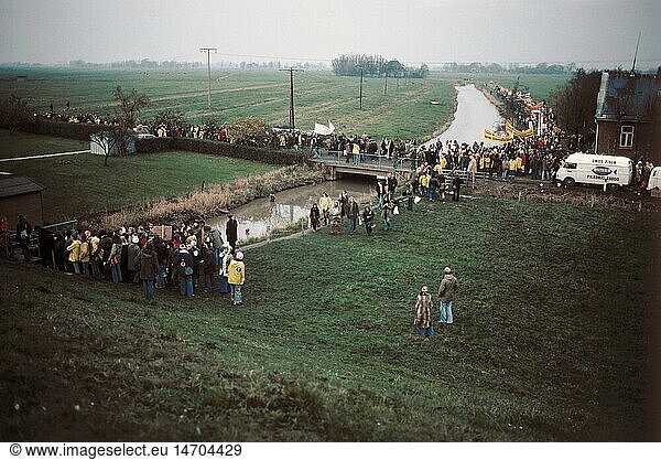 geography / travel  Germany  politics  demonstration  anti-nuclear activist in Brokdorf  against the building of the nuclear power plant Brokdorf  circa 1980