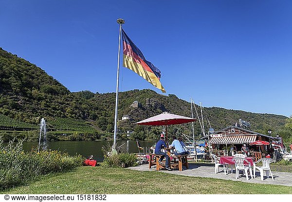 geography / travel  Germany  Rhineland-Palatinate  castles  boats for hire and restaurant hobgoblin at the Moselle at castles  Rhineland-Palatinate