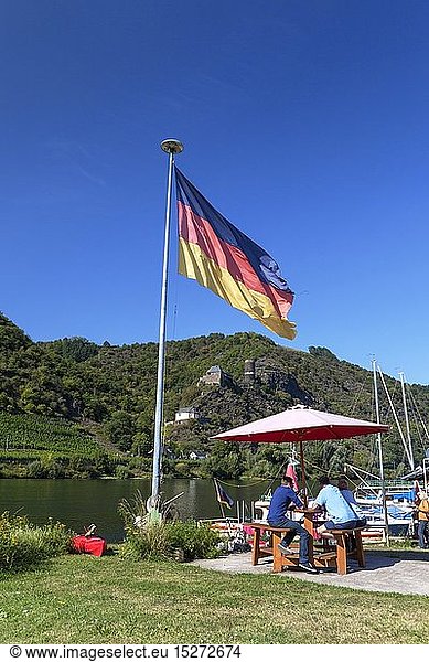 geography / travel  Germany  Rhineland-Palatinate  castles  boats for hire and restaurant hobgoblin at the Moselle at castles  Rhineland-Palatinate
