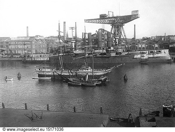 geography / travel  Germany  Schleswig-Holstein  Kiel  the shipyard of Krupp  image from: 'Kiel  the most beautiful buildings  monuments and views etc.'  published by ' New Photogr. Gesellschaft AG ' (New photographic company)  Berlin / Steglitz  1906.