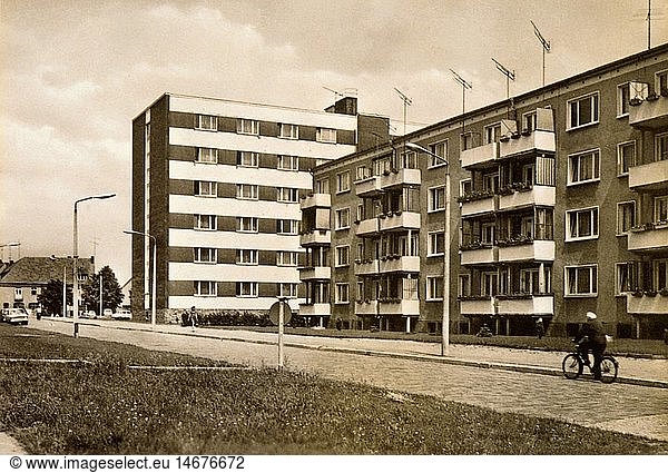 geography / travel  Germany  Wriezen  Rathausstrasse with block of flats  1970s