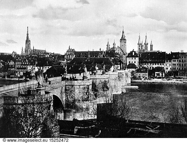 geography / travel  Germany  Wuerzburg  bridges  Old Main Bridge  view to the east bank  circa 1930