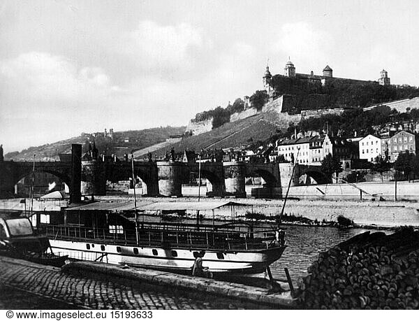 geography / travel  Germany  Wuerzburg  bridges  Old Main Bridge  view to the west bank  circa 1930