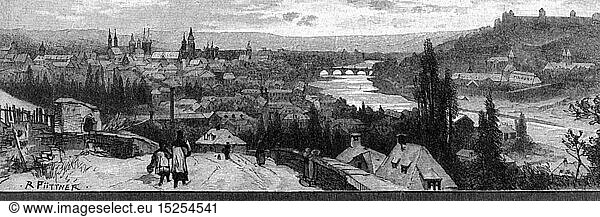 geography / travel  Germany  Wuerzburg  view  wood engraving after drawing by Richard Puettner  1890