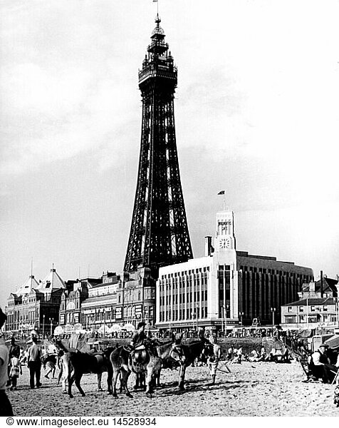 geography / travel  Great Britain  Blackpool  beaches  Blackpool Sands  tourists and donkey  1960s