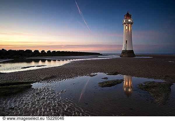 geography / travel  Great Britain  England  Perch Rock  Perch Rock Lighthouse at New Brighton reflected  The Wirral.