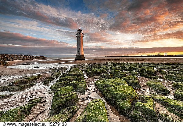geography / travel  Great Britain  England  Perch Rock  Perch Rock Lighthouse with dramatic sunrise  New Brighton  Cheshire.