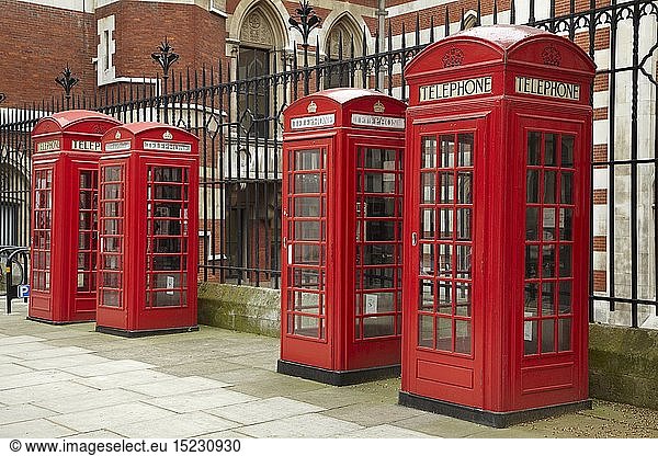 Geography / travel  Great Britain  England  Row of phone boxes at the back of the Royal Courts of Justice  Carey St  London  United Kingdom