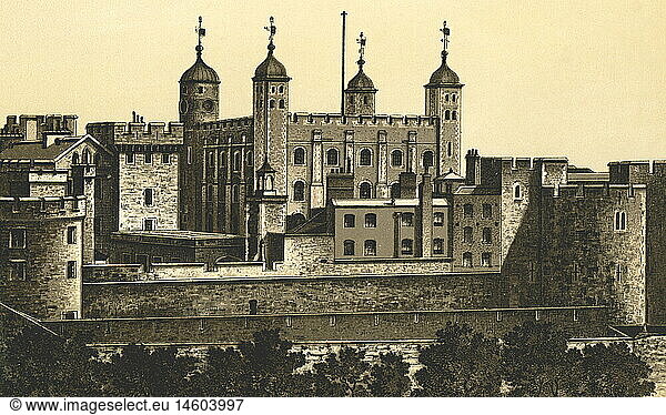 geography / travel  Great Britain  London  Tower of London  Her Majesty's Royal Palace and Fortress  lithography from about 1890