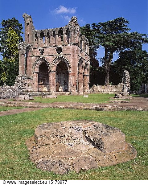 geography / travel  Great Britain  Scotland  Dryburgh Abbey  near Melrose  Borders  View of the North Transept from the Nave. The Abbey was founded in 1150 by Hugh de Moreville.