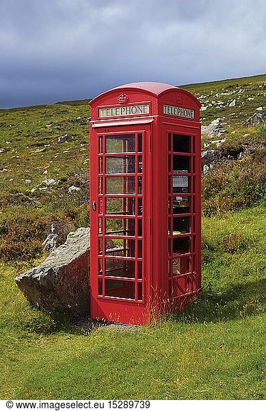 geography / travel  Great Britain  Scotland  red telephone box in the Highlands  Sutherland