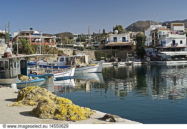 geography / travel  Greece  Island Crete  Sissi  harbour  harbour  fishing boats  houses  Mediterranean