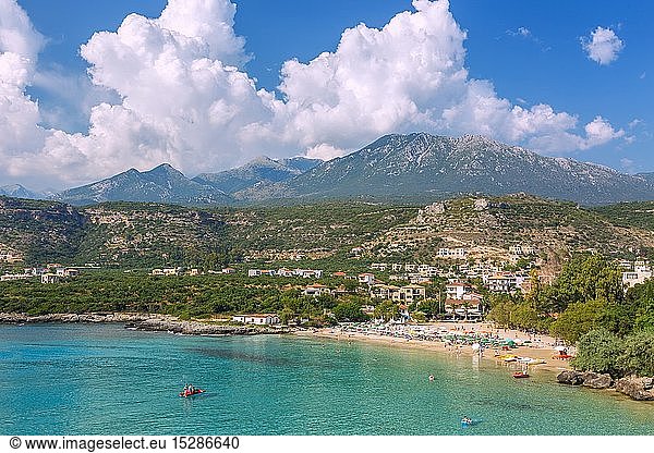 geography / travel  Greece  Peloponnes  Mani  Stoupa  Kalogria Beach  view towards Taigeto Mountains with Prophitis Iliad