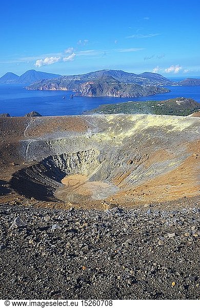 geography / travel  Italy  Gran Cratere and Aeolian Islands view  Vulcano Island  Aeolian Islands  UNESCO World Heritage Site  Sicily  Mediterranean  Europe