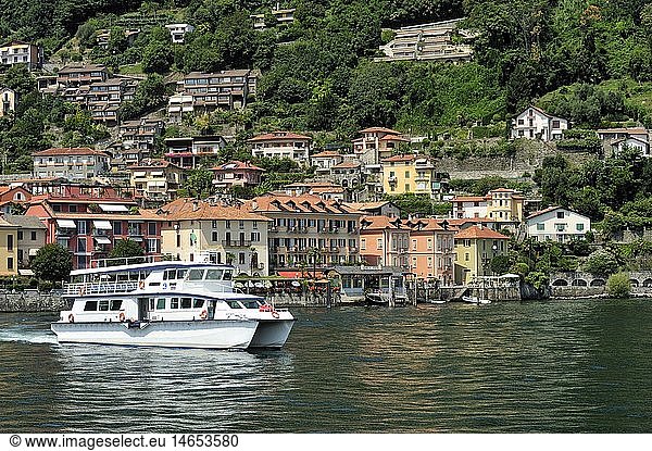 geography / travel  Italy  Piedmont  Cannero Riviera  townscape with Lago Maggiore and tourist boat