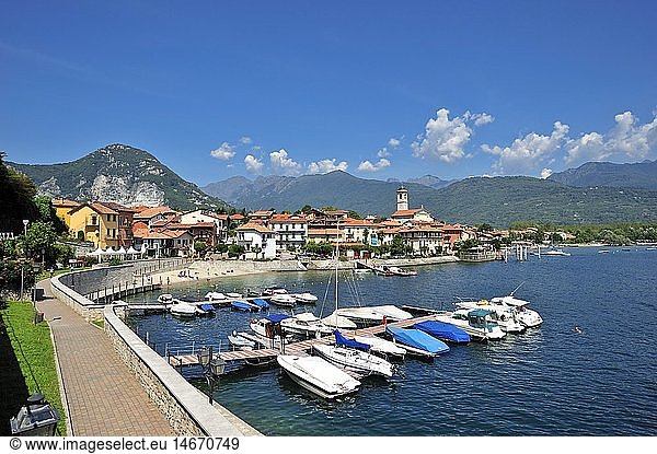 geography / travel  Italy  Piedmont  Feriolo  townscape with marina and beach  Lago Maggiore
