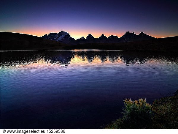 Geography / travel  Italy  Piedmont  Gran Paradiso National Park  Rosset lake and the Gran Paradiso range  crisp morning of mid August about 20 minutes before sunrise