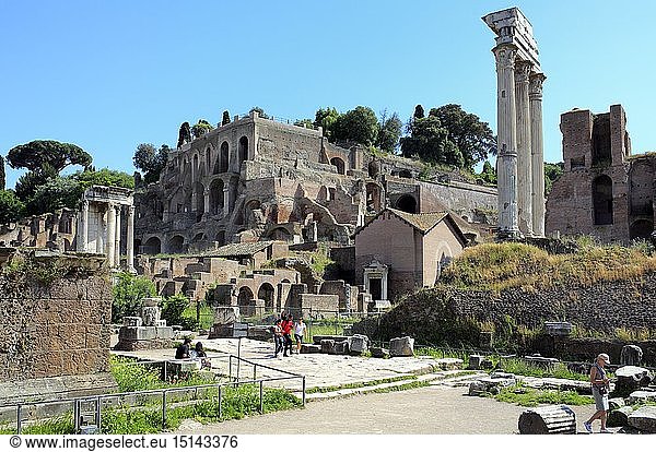 geography / travel  Italy  Temple of Castor and Pollux and Palatine Hill  Roman Forum  Rome