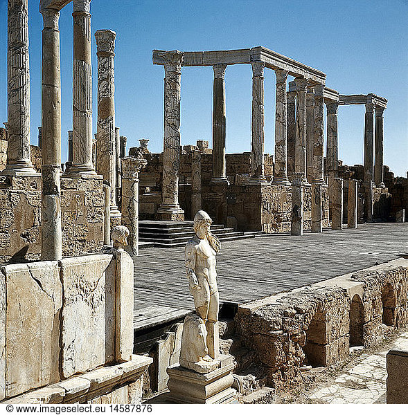 geography / travel  Libya  Leptis Magna  Roman theatre / theater  detail  the stage geography / travel, Libya, Leptis Magna, Roman theatre / theater, detail, the stage,
