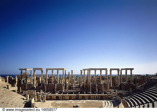 geography / travel  Libya  Leptis Magna  ruin of theatre  stage  sea  UNESCO  World Heritage Site  theatre