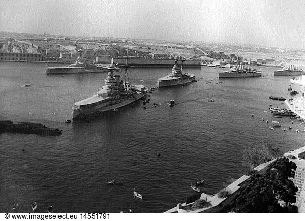 geography / travel  Malta  Valetta  harbour  warships  summer 1934