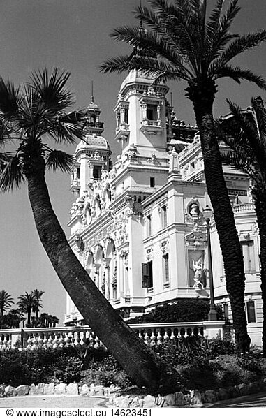 geography / travel  Monaco  Monte Carlo  theatre / theater  Opera de Monaco  built by Charles Garnier (1825 - 1898)  1878  exterior view  1966  20th century  1960s  60s  Europe  opera  operas  opera house  opera houses  historicism  historism  facade  facades  towers  dome  domes  theatre building  theatre buildings  theater building  theater buildings  architecture  palm  palm tree  palms  palm trees  theatre / theater  theatres  theaters  historic  historical