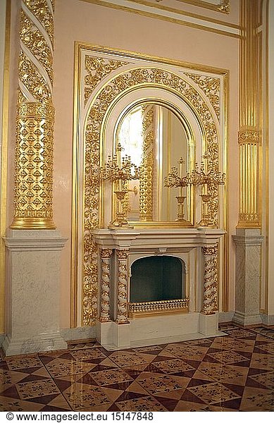 geography / travel  Russia  Moscow  buildings  Kremlin  Grand Kremlin Palace  official residence of the President of the Russian Federation  interior view  Alexandrovskiy (St. Alexander's) Hall  detail  fireplace