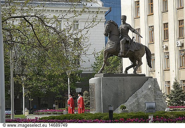 geography / travel  Russia  ?rasnodar  ?uban cossacks beside a monument