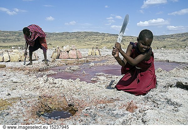 geography / travel  Soda extraction at Lake Natron in Tanzania  where local Maasai extract and sell slabs