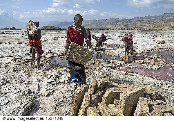 geography / travel  Soda extraction at Lake Natron in Tanzania  where local Maasai extract and sell slabs