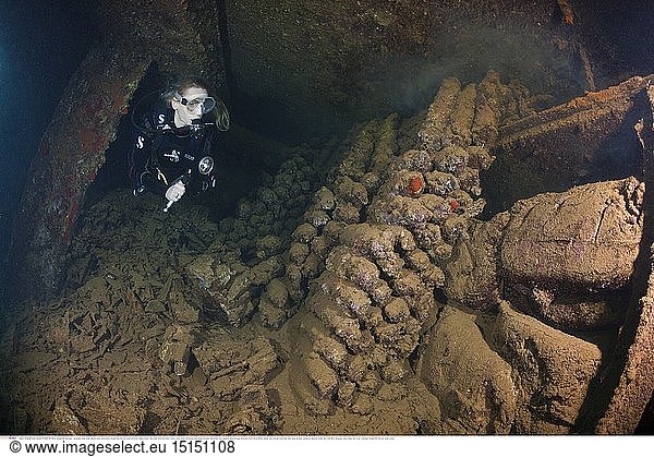 geography / travel  Sudan  Munition inside Umbria Wreck  Wingate Reef  Red Sea  Sudan