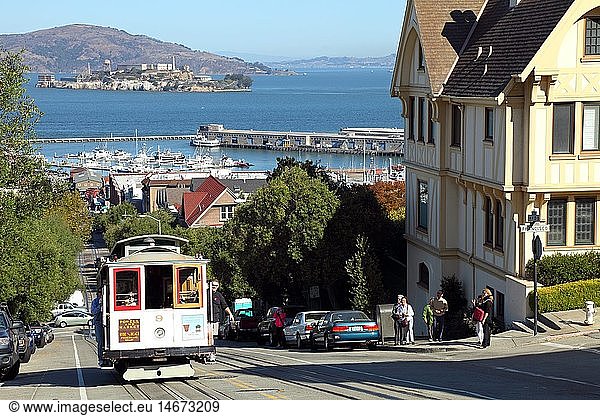 geography / travel  USA  California  cable car at Hyde Street  Alcatraz  San Francisco