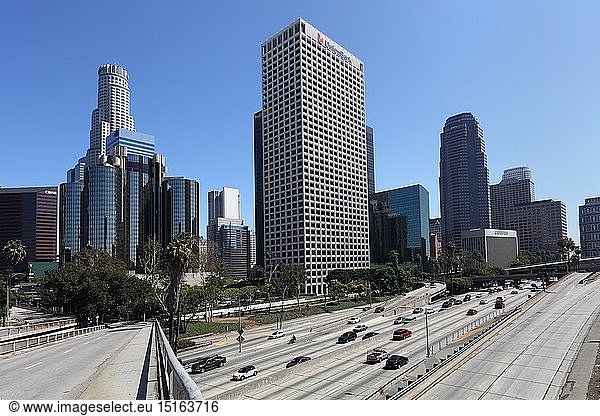 geography / travel  USA  California  Los Angeles  skyline Los Angeles  harbour Freeway (I-110)
