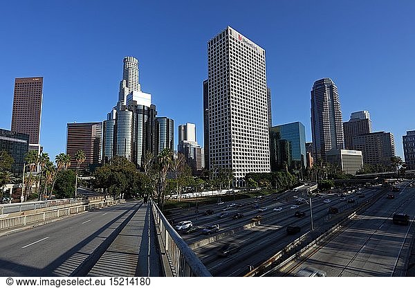 geography / travel  USA  California  Los Angeles  skyline Los Angeles  harbour Freeway (I-110)