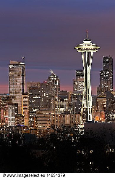 geography / travel  USA  Washington State  Seattle  Skyline of the city of Seattle at sunrise  Washington State