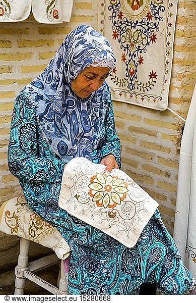 geography / travel  Uzbekistan  Bukhara  Sayfudding caravansary  embroiderer