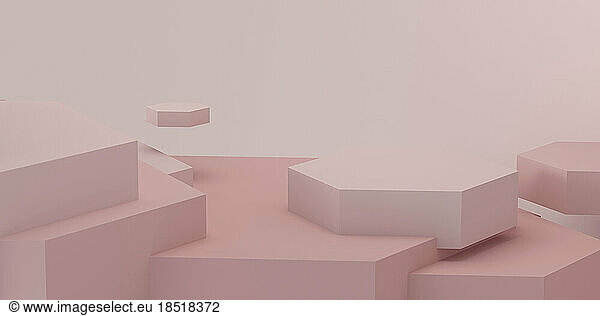 Geometry shaped podium against pink background