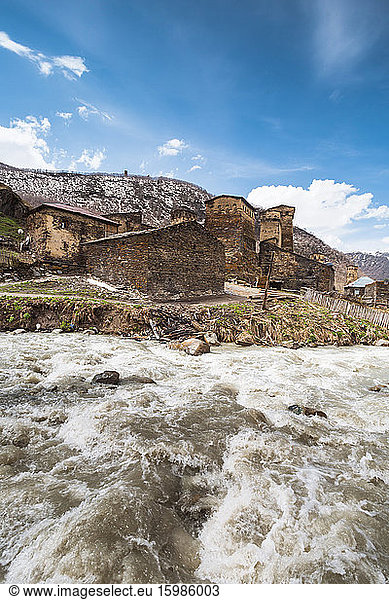 Georgia  Svaneti  Ushguli  Medieval village on bank of Enguri River