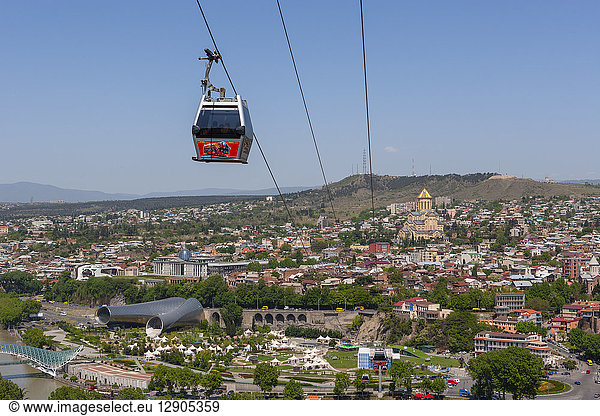 Georgia  Tbilisi  Cable car over old town