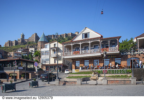 Georgia  Tbilisi  Old town with Narikala fortress in background